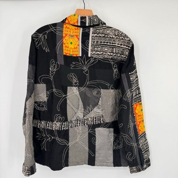 Chicos 2 Design Black Embroidered jacket Abstract Floral  size large vintage - Picture 8 of 11